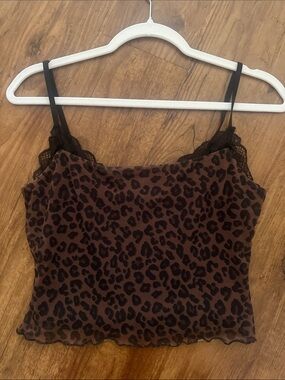 Leopard Print Lace-Trim Cami Tank Top